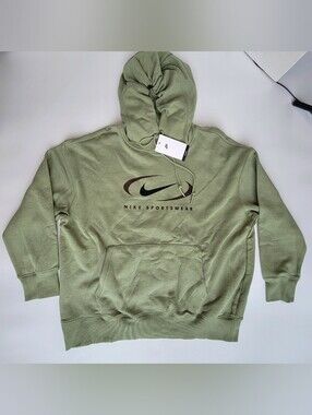 Nike Sportswear Hoodie Womens Size L Fleece Oversized Pullover Green FN7698-386